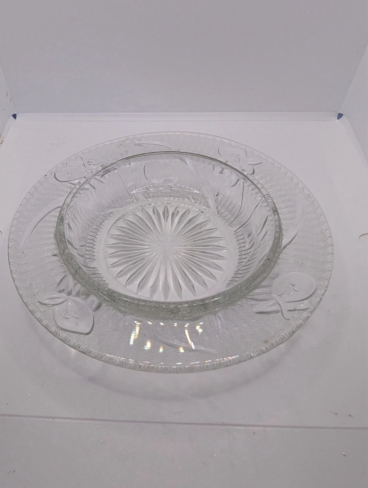 Vintage Jeanette Clear Glass Iris and Herringbone Butter Dish ~ No Lid