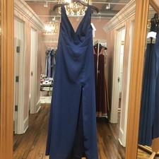 Dessy Long Formal Crepe Bridesmaid Dress. Atlantic Blue Size 10