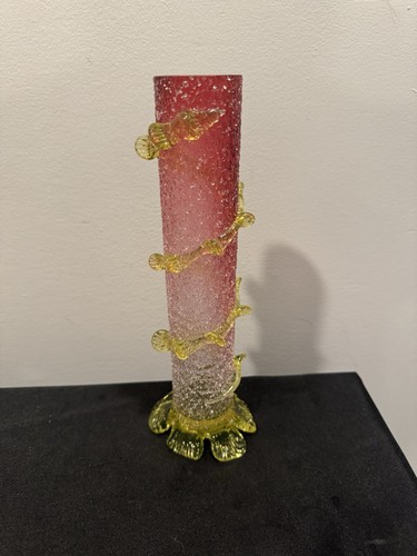 Victorian Vaseline Cranberry Uranium Glass Vase 10" - Picture 5 of 6