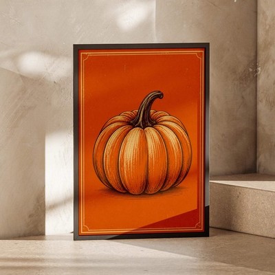 Retro Kürbis Poster, Vintage Halloween Wandbild, Orange Herbst Druck, Herbst Deko