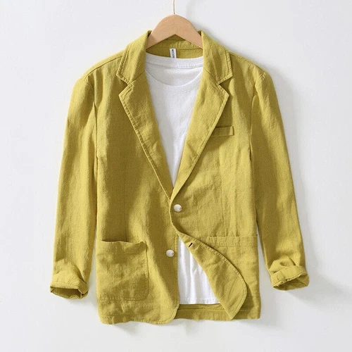 Mens Business Casual Suit Cotton Linen Coat Two Button Jacket Spring Summer - Picture 17 of 25