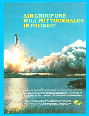 Space Shuttle 1 blast off Kennedy Space Center astronauts 1985 magazine print ad