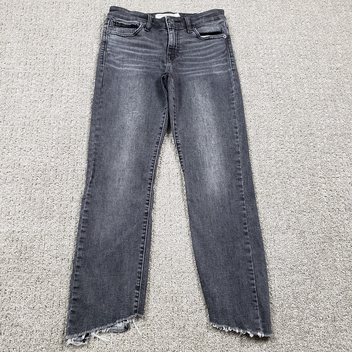 Lucky Brand Jeans Womens 4/27 Black ReMade Ava Skinny Faded Raw