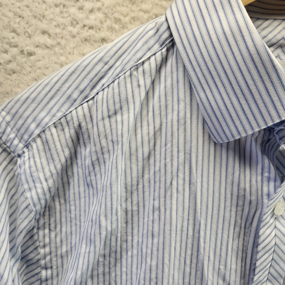 Bachrach Button Shirt Mens 15.5 32/33 Blue Striped Cotton Medium French Cuff - Image 4 of 4