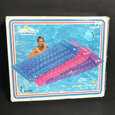 1998 swim raft blue ripple pool float built in pillow intex 90"x34"