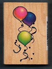 HELIUM PARTY BALLOONS TRIO CONFETTI  1808 COMOTION 1995 Wood Mount RUBBER STAMP