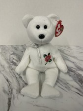 Ty Beanie Babies Rose The White Sparkly Teddy Bear Plush Soft Toy New With Tag