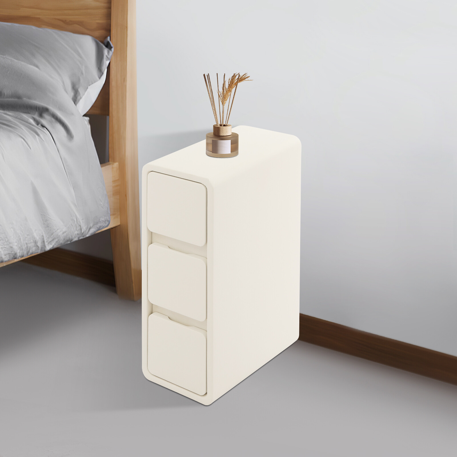 Narrow 40x20x58cm Bedside Cabinet with 3 Drawers for Bedroom Storage