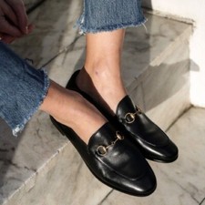 GUCCI Brixton Horsebit Black Leather Foldable Blogger Favorite Celebrity Loafer