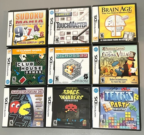 9 Nintendo DS Games Tetris Party Space Invaders Namco Museum Professor Layton