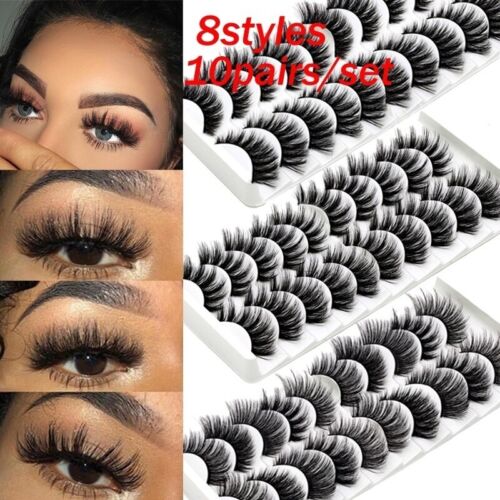 SKONHED 10 Pairs 3D Mink False Eyelashes Wispy Cross Fluffy Extension Lashes ~AN - Foto 1 di 23