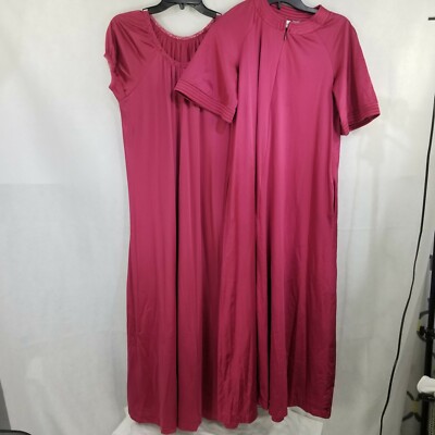 Vanity Fair Gown and Robe Set Loungewear Zip Front P Burgundy Raspberry Outlet