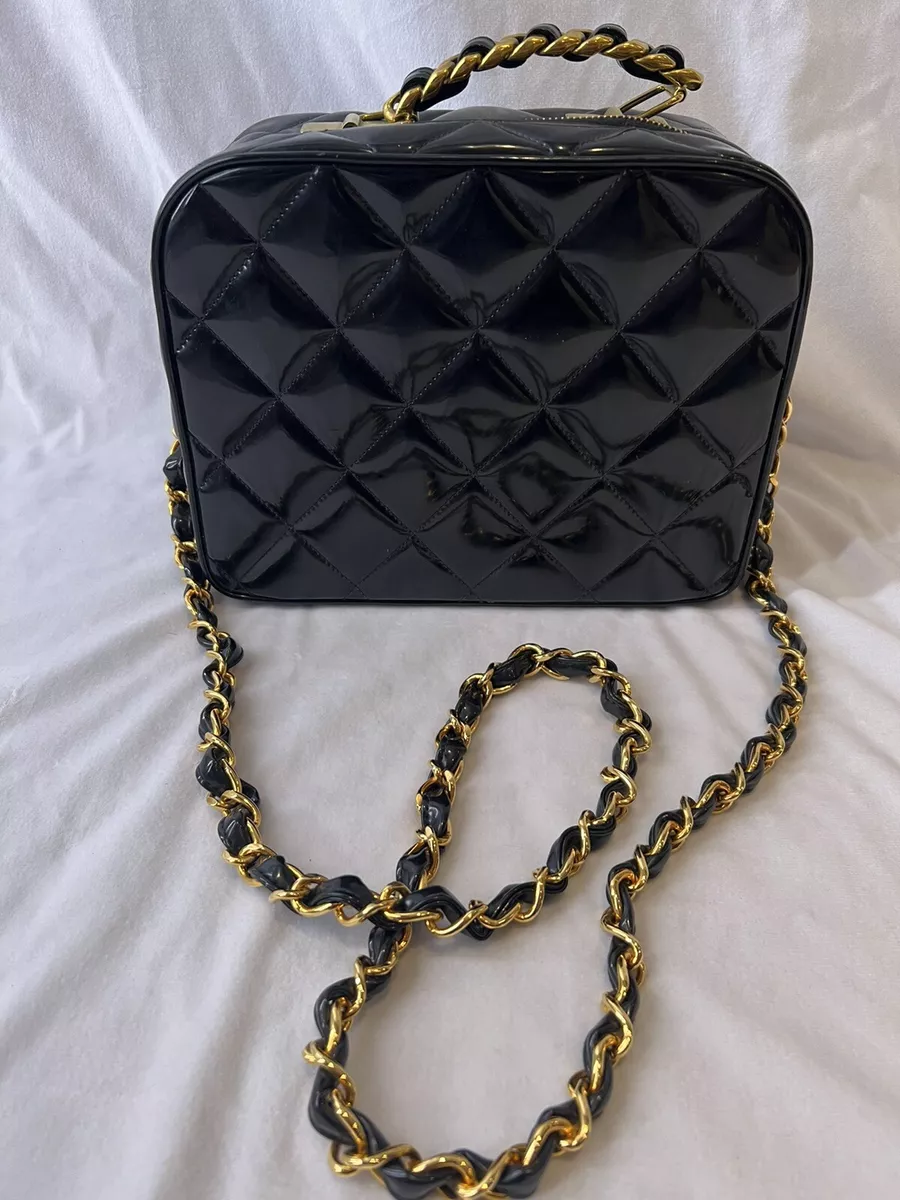 Chanel Vintage Black Patent Leather Vanity Case Shoulder Bag