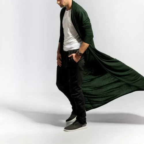 Cappotto lungo uomo giacca a vento outwear lunghezza caviglia cardigan giacca trench uk - Foto 6 di 22