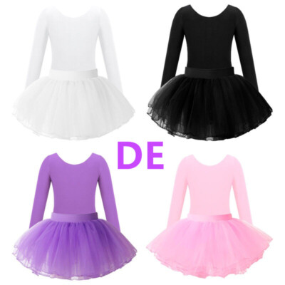 DE Kinder Mädchen Ballettkleid Langarm Baumwolle Tanz Jumpsuit mit Tütü Rock