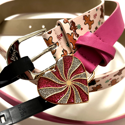 Betsey Johnson 2pc Belt Set Pink Glitter Heart & Gingerbread 