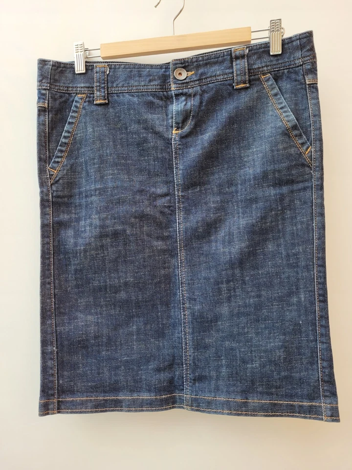 Benetton Indigo Denim Jeans Pencil Knee Length Skirt UK 10-12 / IT44 ❤ - Image 4 of 4