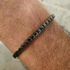 6Ct Princess Cut Simulated Diamond  14K Black Gold Plated Charm Tennis Bracelet