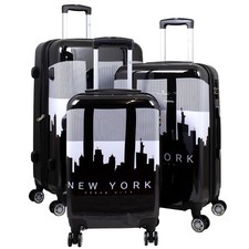 Reisekoffer & Kofferset 3tlg Manhattan New York Motiv schwarz Hartschale Trolley