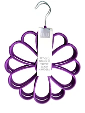 2pk Elle Decor Non-Slip Flower Velvet Scarf, Socks, Ties PURPLE Hangers 13z