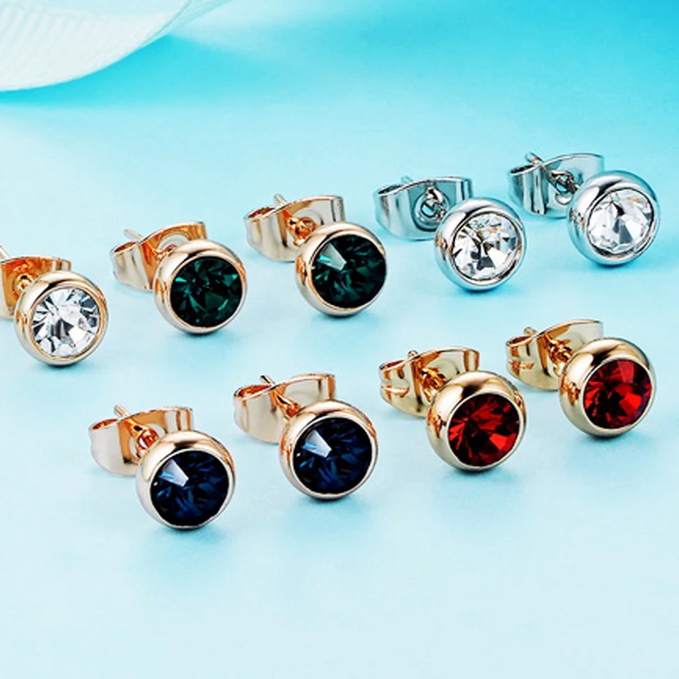 18K Gold Filled Birthstone 1CT SIMULATED Diamond SOLID lady earrings stud bezel - image 3 of 3