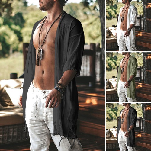 Mens 3/4 Sleeve Hippie Loose Cardigan 