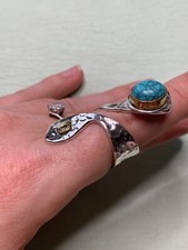Israeli Artisan Sterling Silver Turquoise Statement Ring - Size 6.5 - NEW