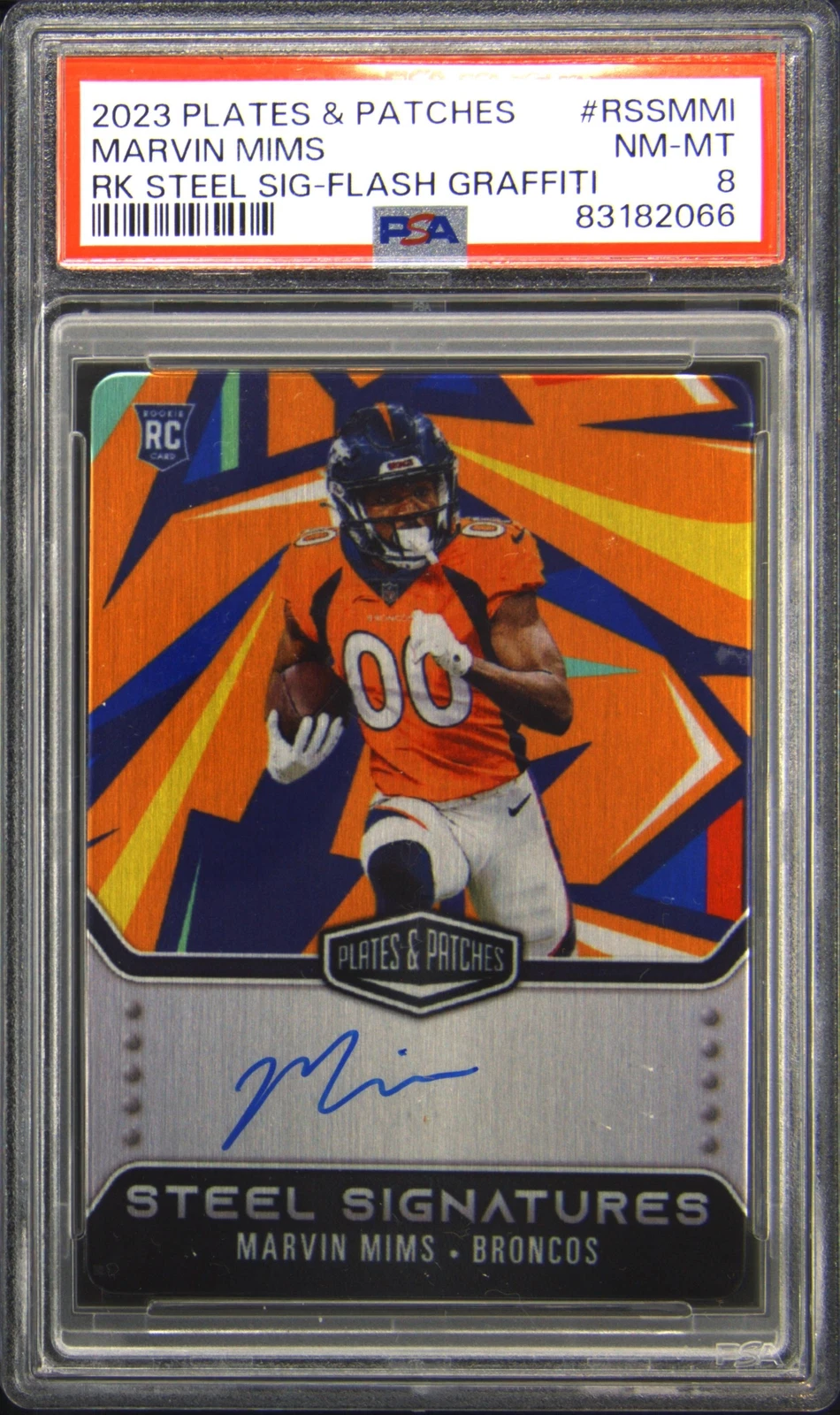 Marvin Mims Panini Plates & Patches Rookie Steel Signatures #RSSMMI Flash Graffiti