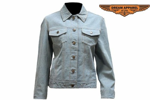 Chaqueta de mezclilla para mujer de motocicleta hecha de cuero genuino con cierre frontal abotonado - Imagen 6 de 7