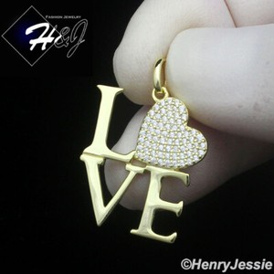 Authentic 925 STERLING SILVER ICY CZ GOLD PLATED/SILVER LETTER "LOVE" HEART PENDANT*SP478