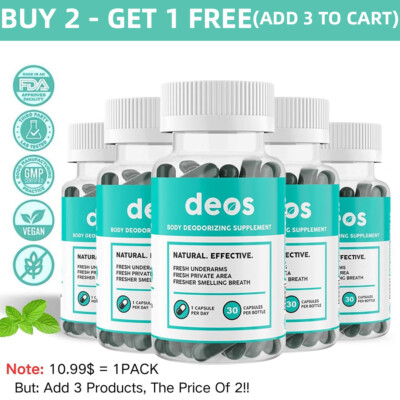 DEOS Internal Deodorant Supplement for Full Body Odor Control, 30 Capsules 3Pack
