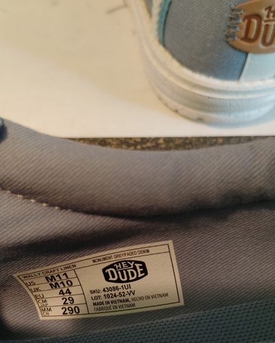 NUEVO Zapatos Hey Dude Para Hombre Talla 11 Wally Craft Lino Monumento Gris/Desteñido Denim - Imagen 9 de 9