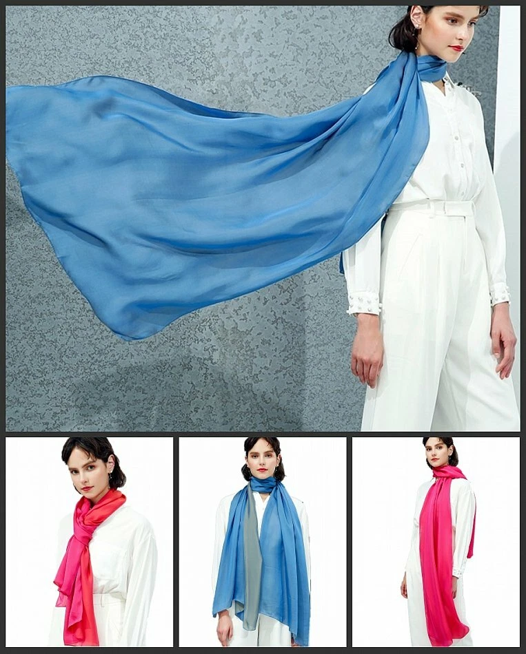 Prettystern 2-farbig Crepe Satin Seide Seidentaft Damen-schal Seiden-Stola Schal - Bild 1 von 1