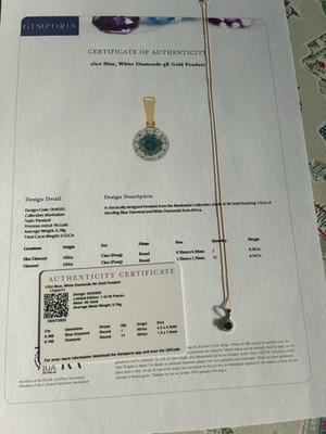 Halskette 1/2 kt blaue & weiße Diamanten 9 Karat Gold.