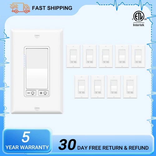 2-30PK Single Pole/3Way 7-level Brightness Dimmer Light Switch for LED CFL Light