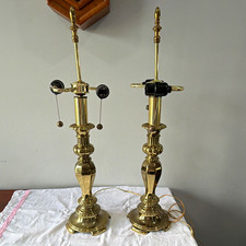Stiffel Pair Traditional Polished Brass Gold Table Lamps Pull Chain Corded Heavy