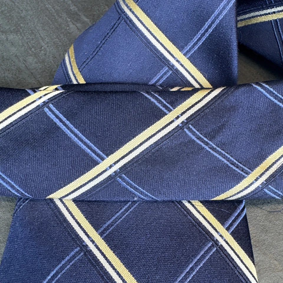 Corbata Preswick & Moore azul amarillo X-larga para hombre 100 % seda 61 x 4 XL Foto 4 de 4