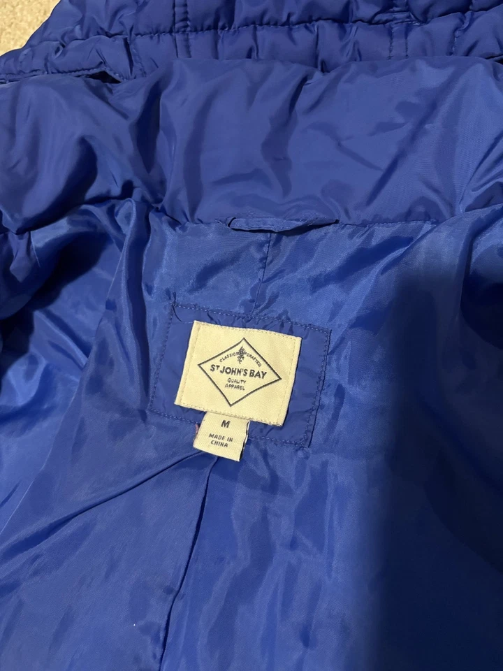 Abrigo chaqueta acolchada azul con capucha extraíble St Johns Bay para mujer, talla M Foto 4 de 4