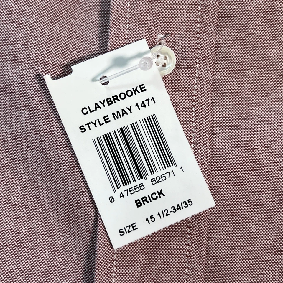 Oxford vintage Claybrooke sin arrugas EE. UU. grueso rojo blanco 15,5 34/35. Foto 3 de 4