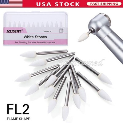 12pc AZDENT Dental White Polishing Stones Flame Shape FG Hight Handpiece bur