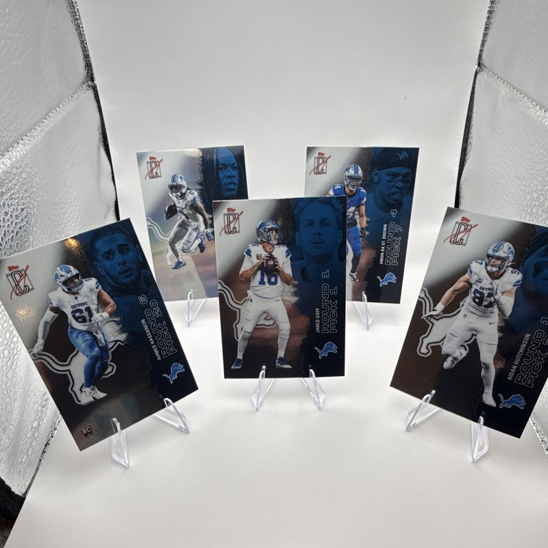 Topps Signature Class Detroit Lions 5-Card Chrome Lot Goff, Gibbs and more 