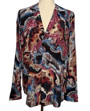 Karen Kane Blouse Womens Medium Multicolor Berry Mountain Half Placket Artsy NWT