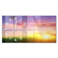 Stilvolle Glas-Wanduhr Wanduhr Aus Glas Sonnenuntergang WeißE Zeiger 60X30 Cm