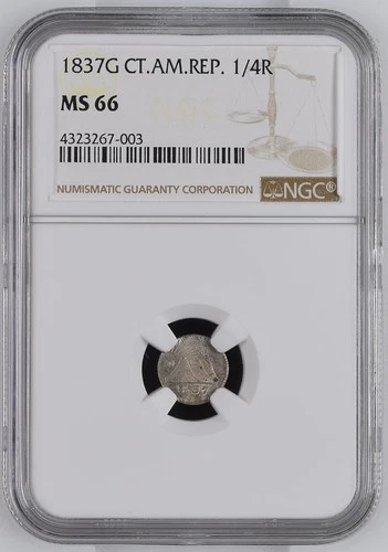 CENTRAL AMERICAN REPUBLIC 1837G 1/4 REAL NGC MS 66