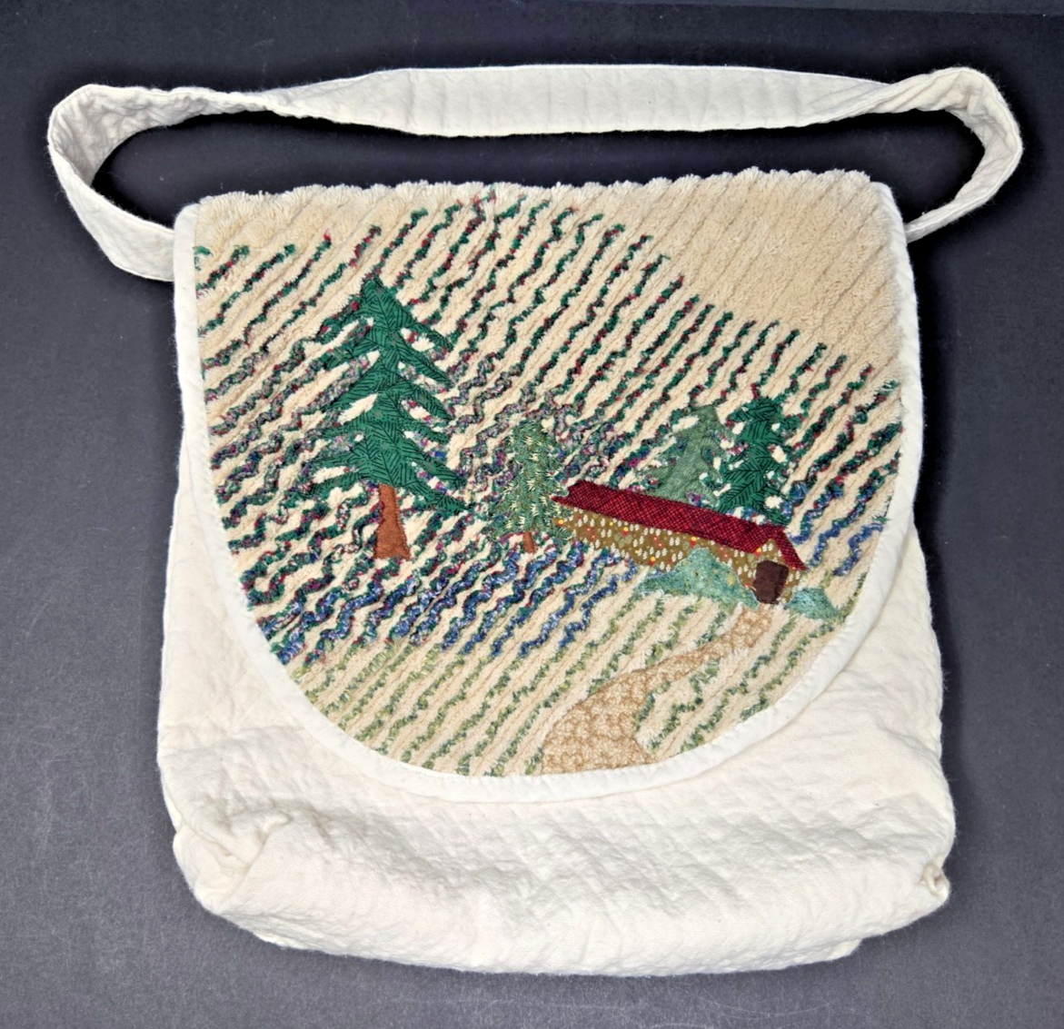 Vintage Quilted Boho Handbag Hippie Satchel Christmas Tree Bridge Design Handmade Purse  