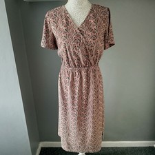 White Stuff Dress 16 Cotton Wrap Effect Midi Plum Leaf Print Jersey V-Neck