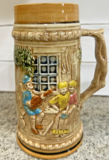 Vintage German Beer Stein Mug Embossed Musical Tavern Scene Made in Japan 7”