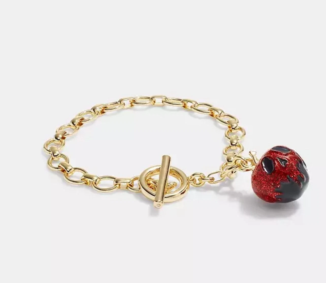 Bracciale Coach x DISNEY Villians mela velenosa ottone placcato oro 12 carati CD810 rosso