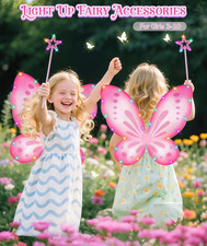 Girls Fairy Butterfly Wings with LED Light, Fairy Wings Light Up Star Wands f...