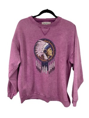Vintage Native American Chief Print Sweatshirt Large Purple Galt Sand Y2K